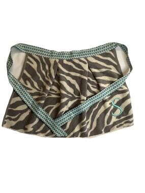 Peri Home Zebra Print Waist Apron Gray Aqua Embroidered One Size 100% Cotton